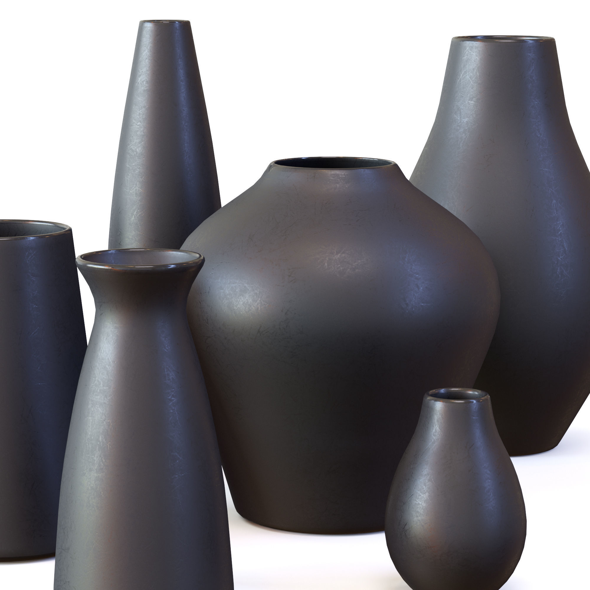 Pure Black Ceramic Vases Low-poly 3D model_11