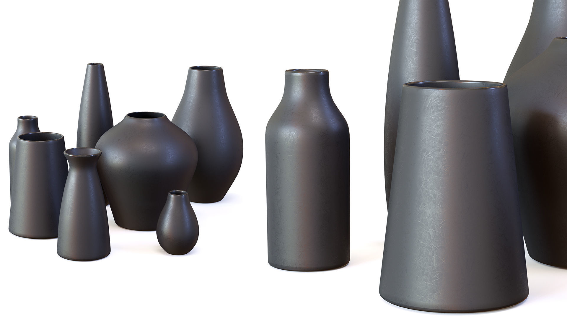 Pure Black Ceramic Vases Low-poly 3D model_7