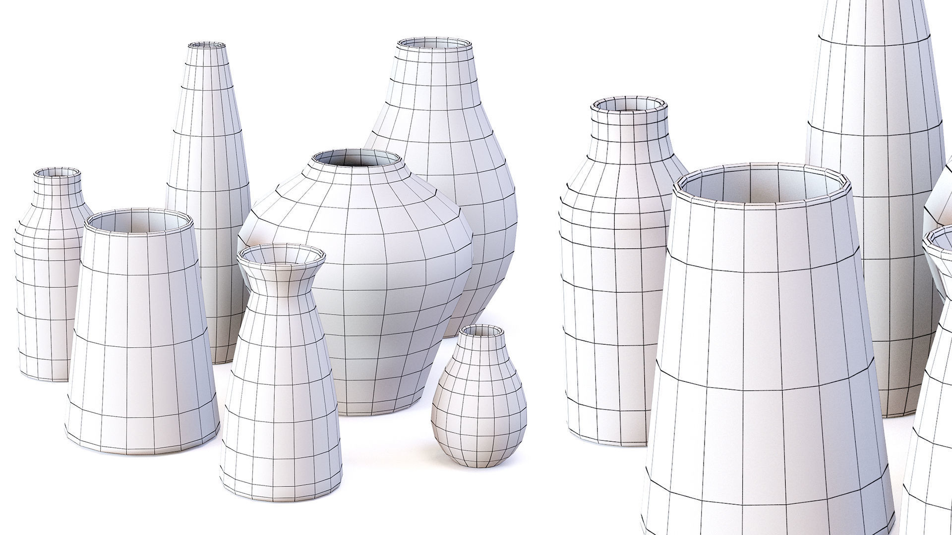 Pure Black Ceramic Vases Low-poly 3D model_13