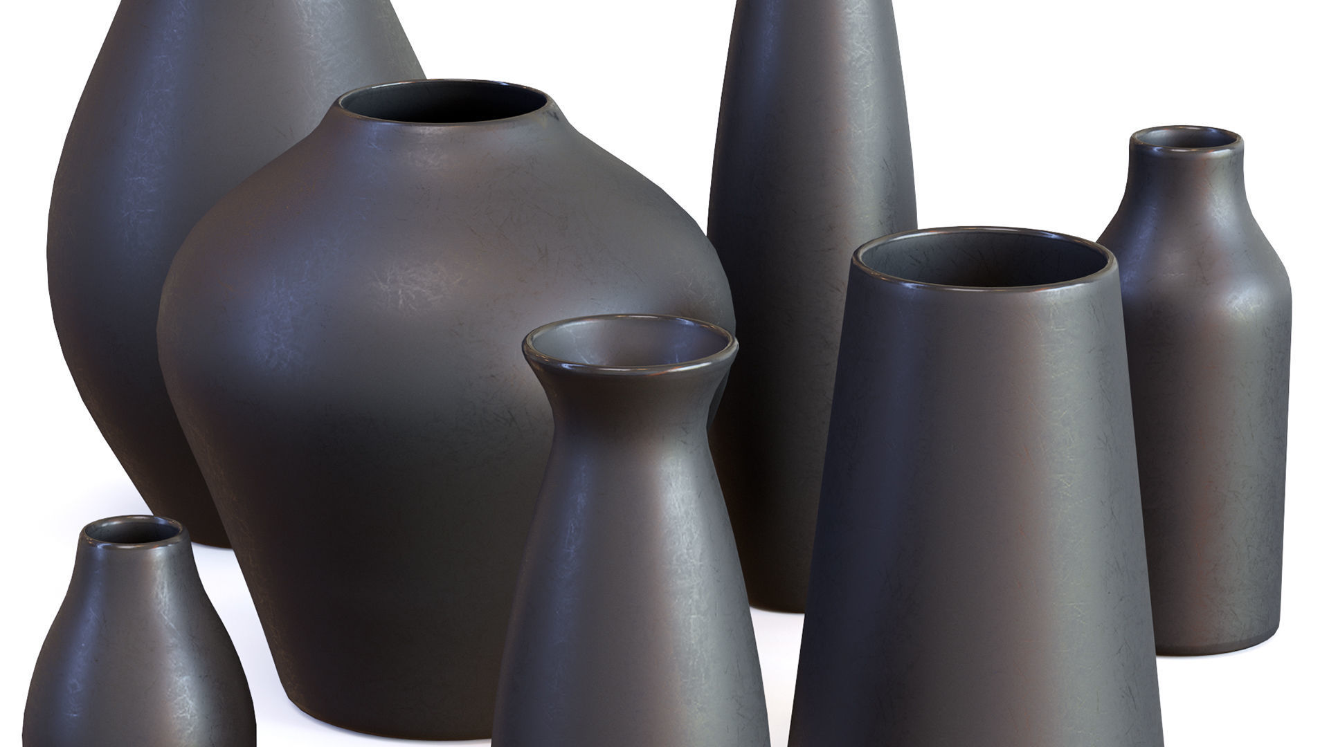 Pure Black Ceramic Vases Low-poly 3D model_10