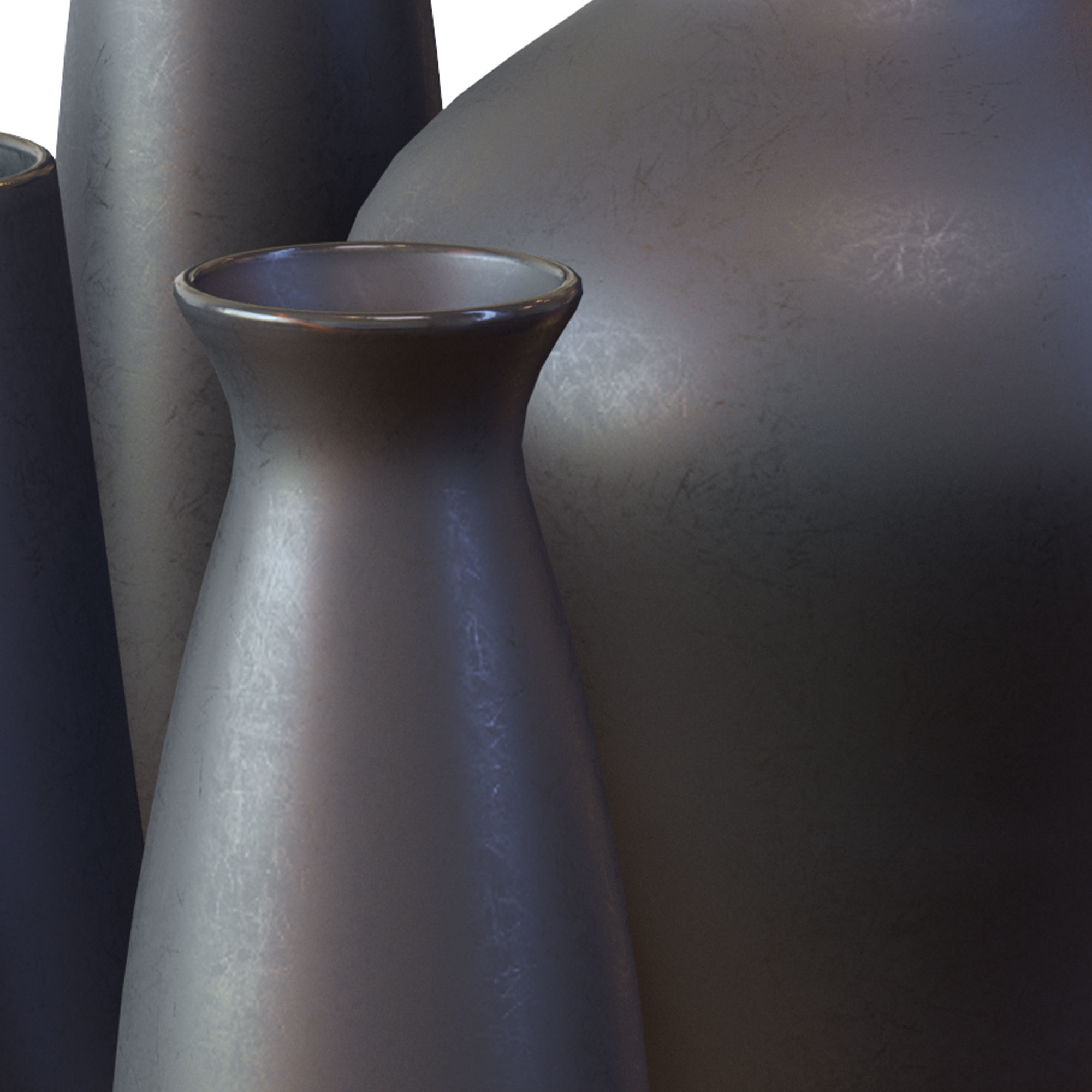 Pure Black Ceramic Vases Low-poly 3D model_3