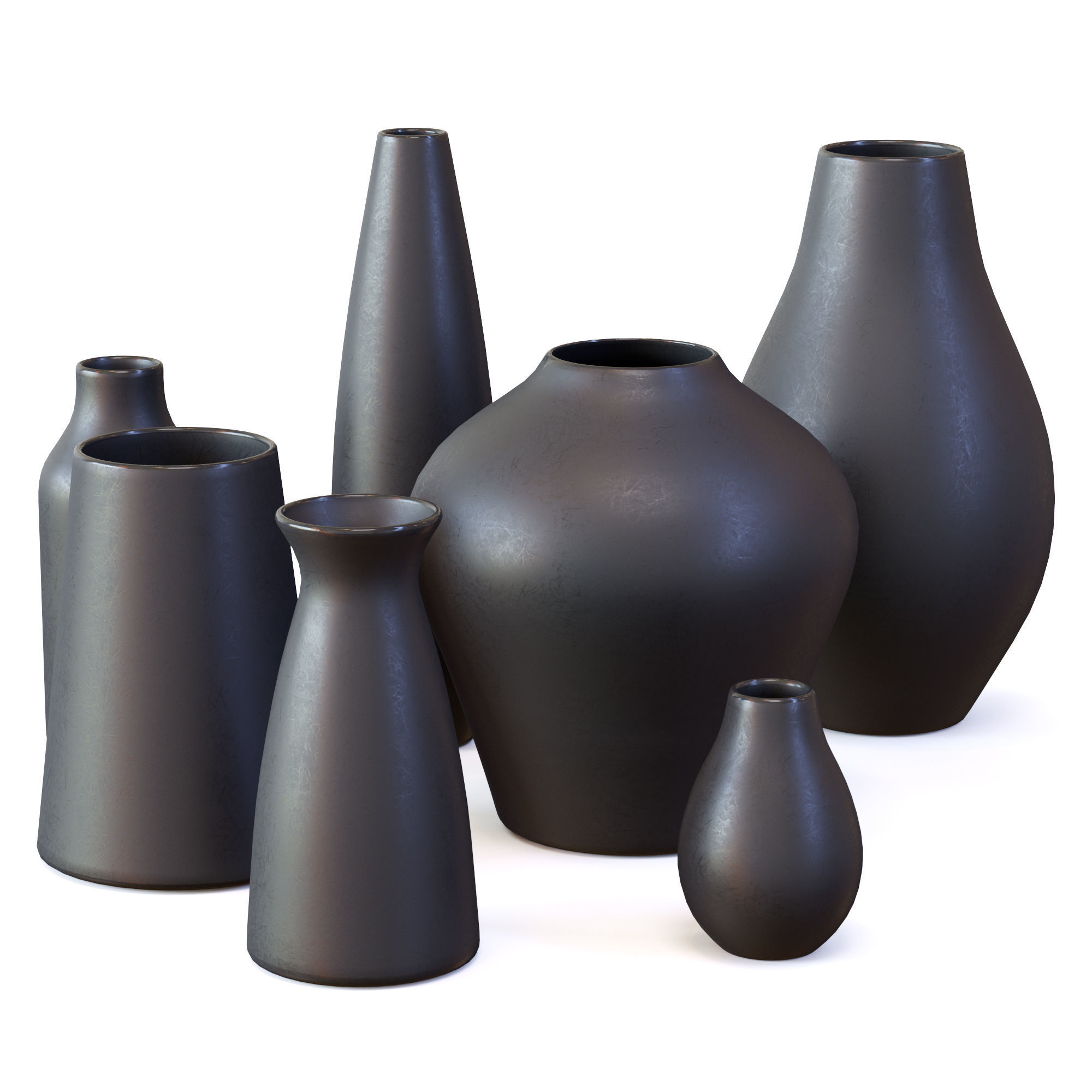 Pure Black Ceramic Vases Low-poly 3D model_14