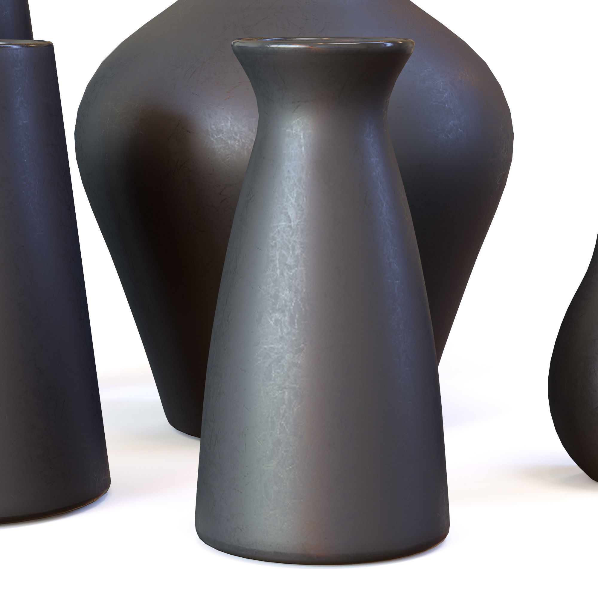 Pure Black Ceramic Vases Low-poly 3D model_18