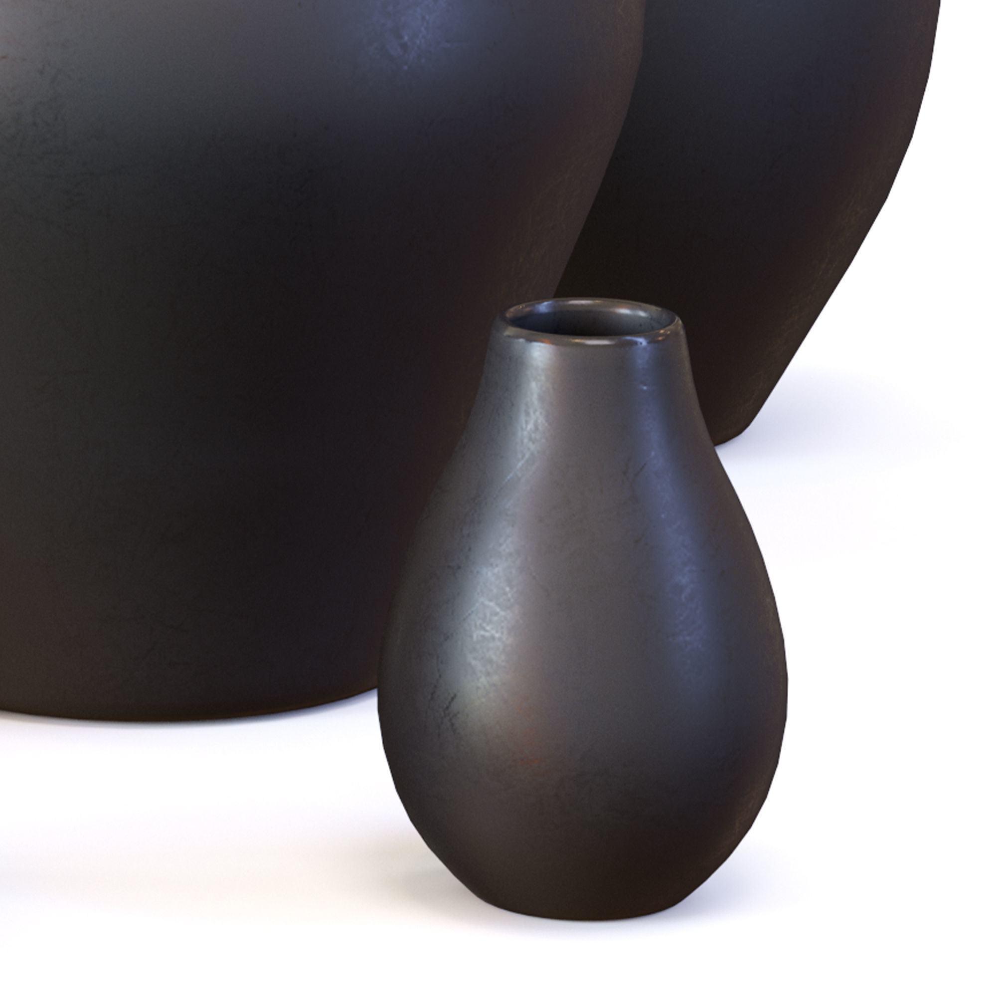 Pure Black Ceramic Vases Low-poly 3D model_5