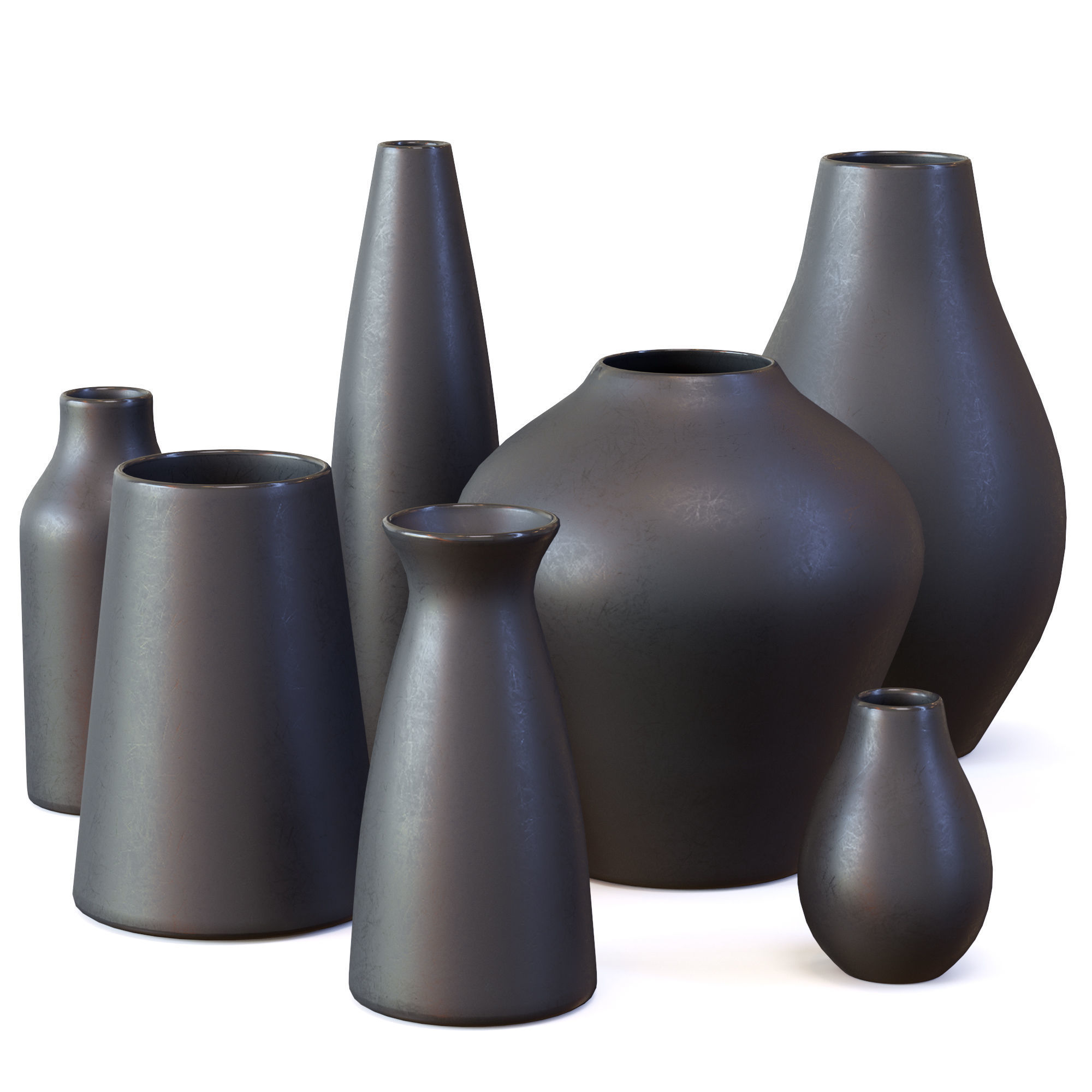 Pure Black Ceramic Vases Low-poly 3D model_19