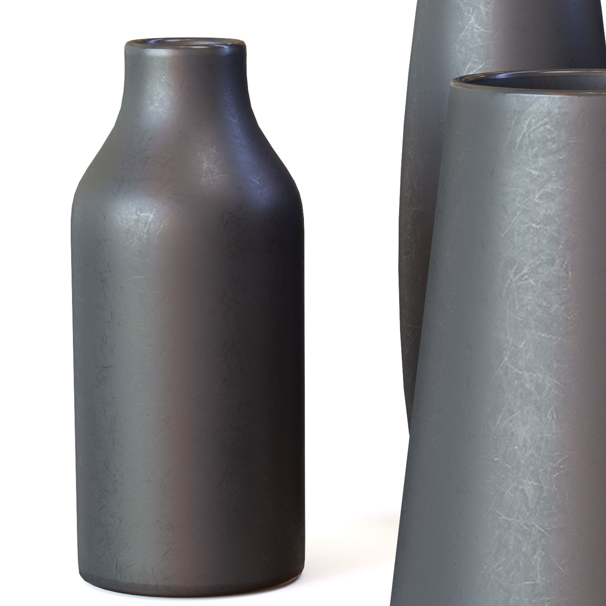 Pure Black Ceramic Vases Low-poly 3D model_2