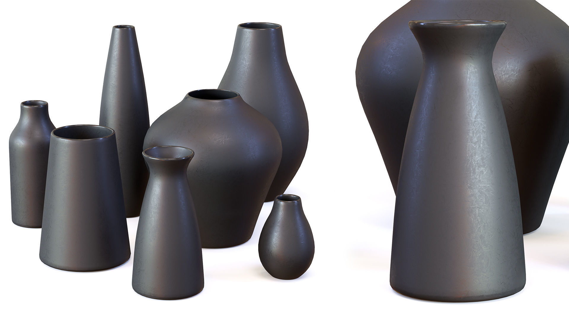 Pure Black Ceramic Vases Low-poly 3D model_6