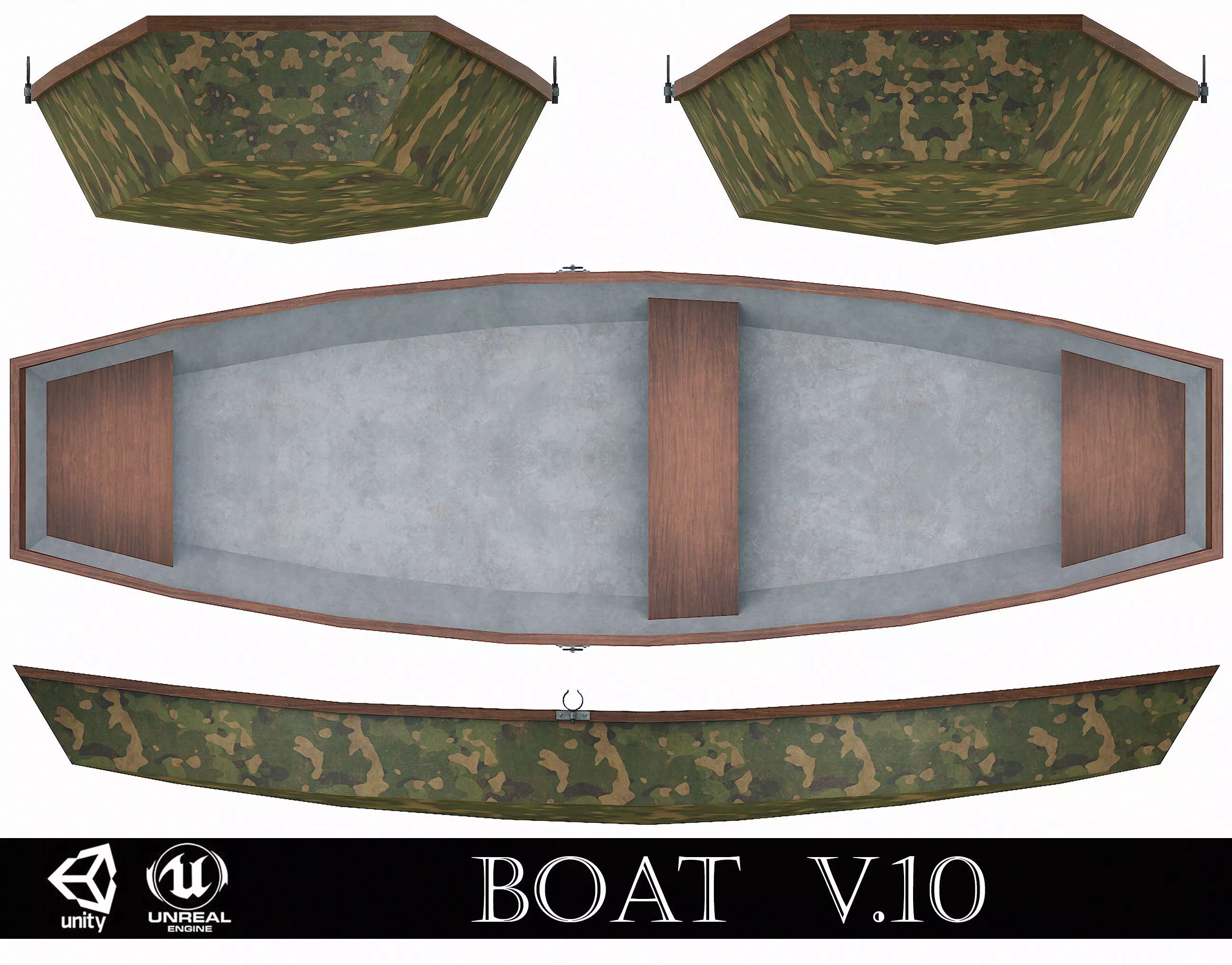 Military Painted Wooden Boat v10 Low-poly 3D model