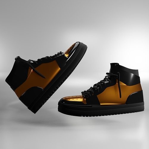 Hip Hop Black and Gold Fashioned Sneakers Shoes For Blender 3D model
