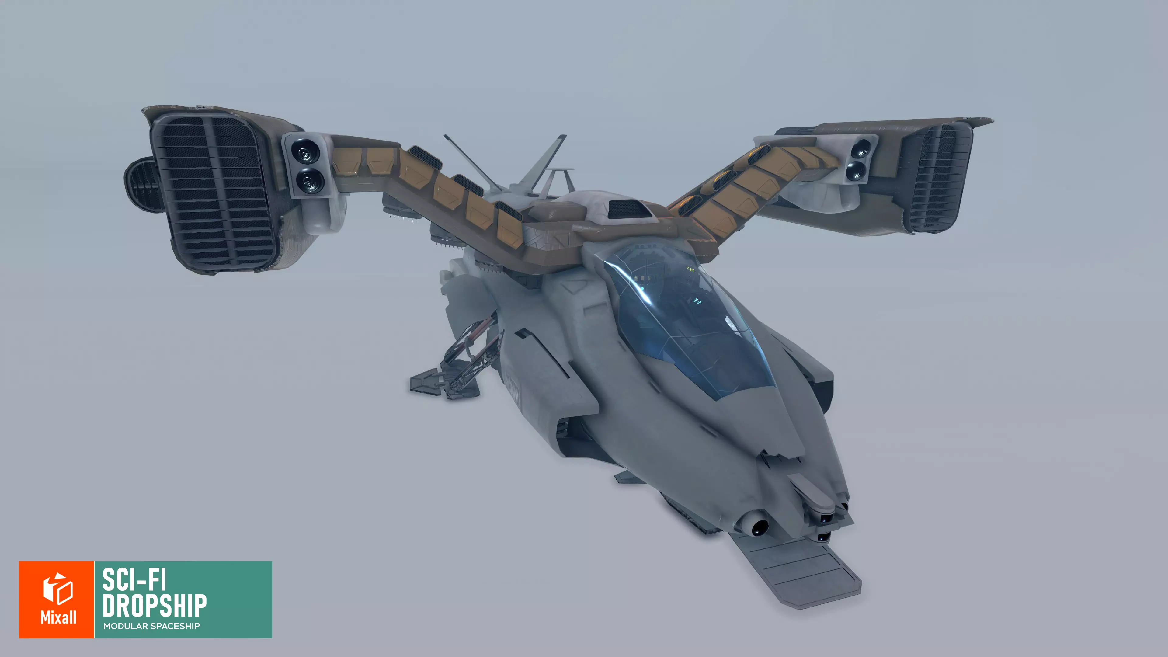 Sci-fi dropship - modular spaceship 3D model_0