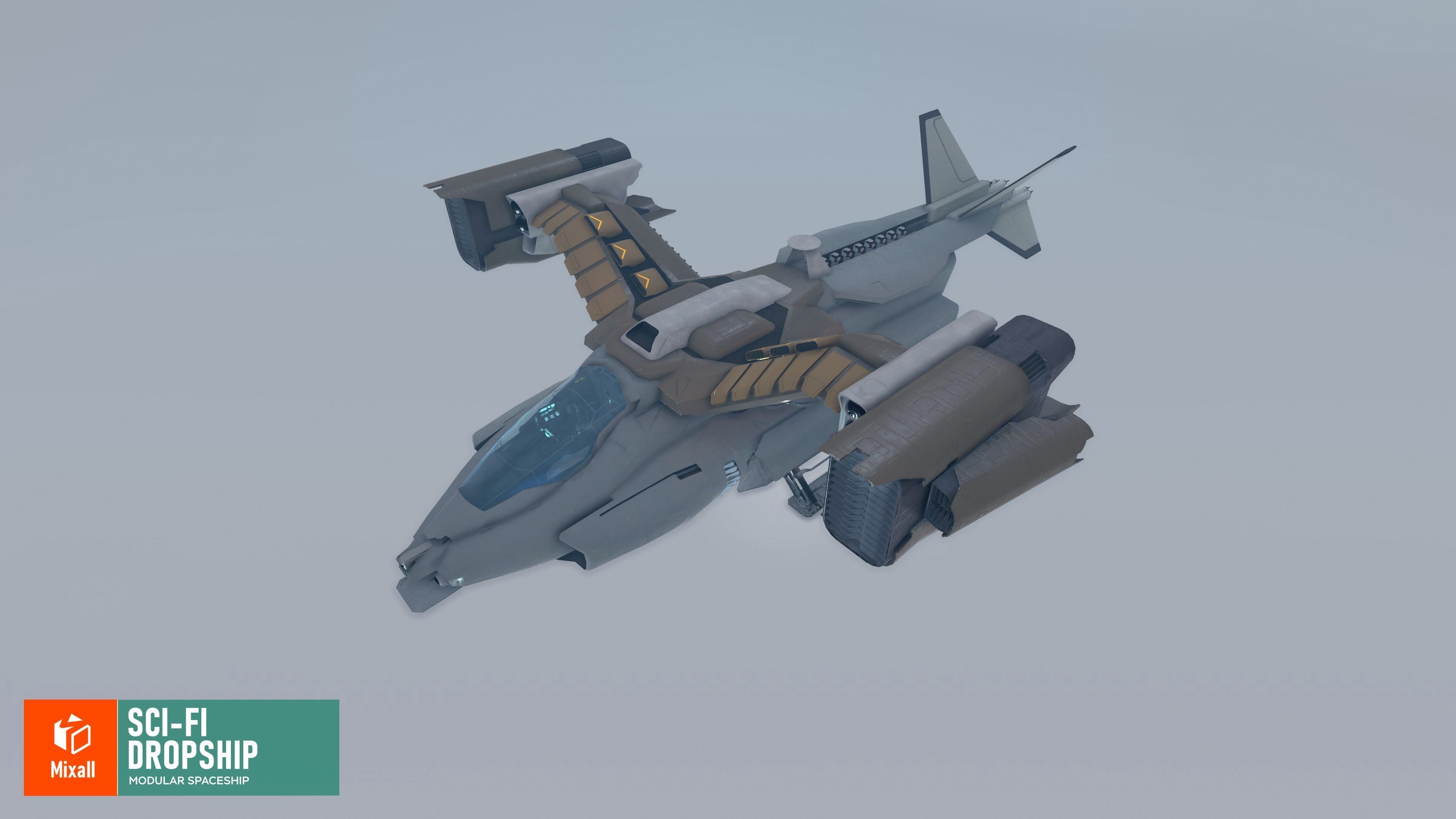 Sci-fi dropship - modular spaceship 3D model_7