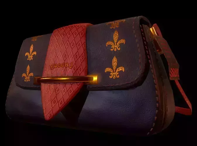 low poly 3d bag handbag with gold and fleurs de lis Low-poly 3D model