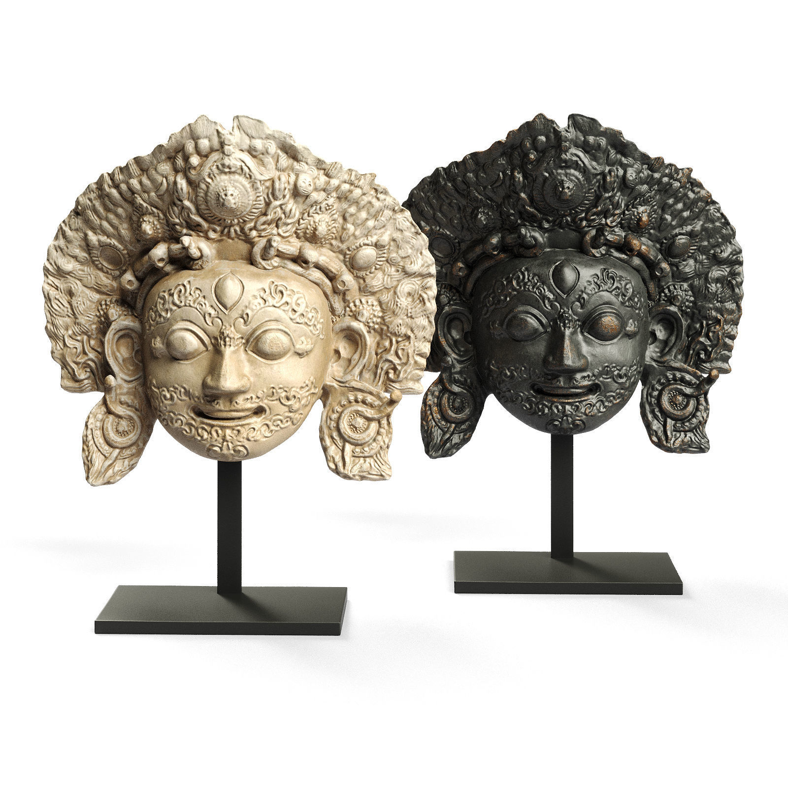 Bhairava face mask sculpture 3D model_2