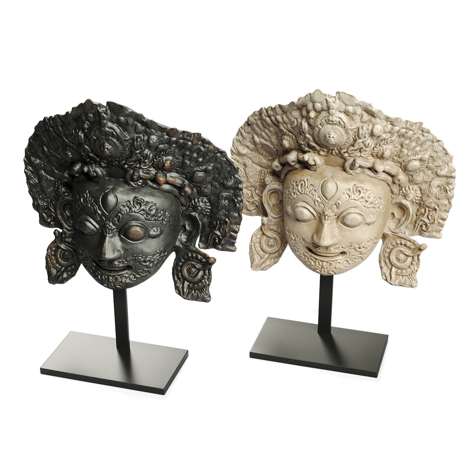 Bhairava face mask sculpture 3D model_4