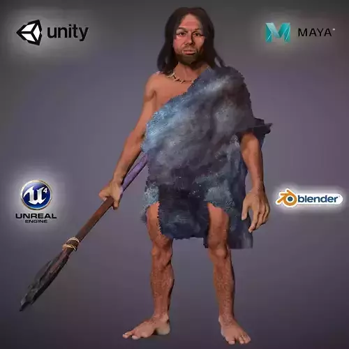 Stone age quality character full Rigged and Animated 3D model