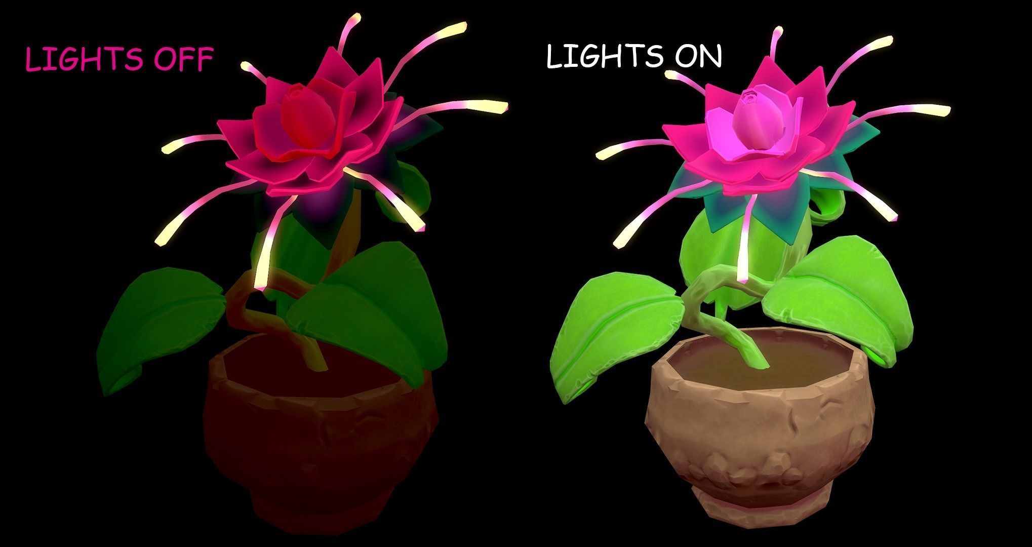 High poly flower in pot Low-poly 3D model_3