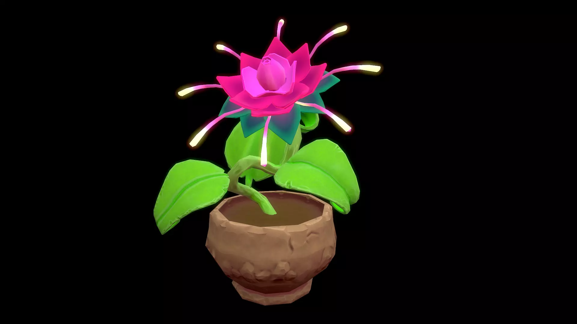 High poly flower in pot Low-poly 3D model_0