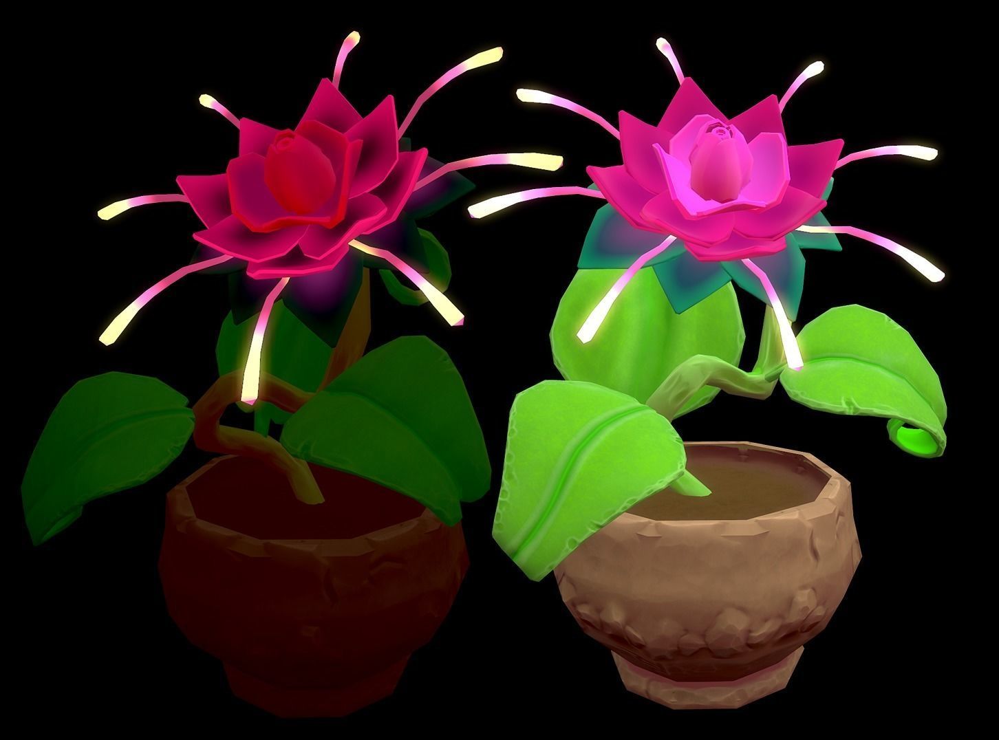 High poly flower in pot Low-poly 3D model_2