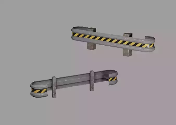 Low roadside iron fence with protective tape Low-poly 3D model