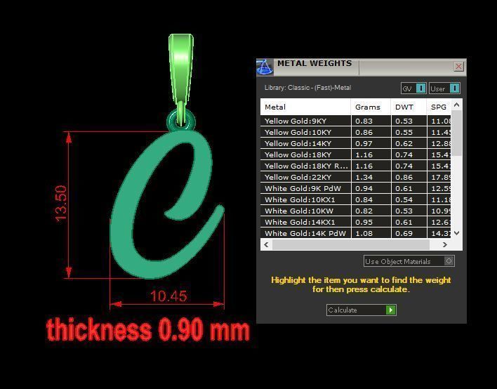 pendant alphabet hundred C small  3D print model_12