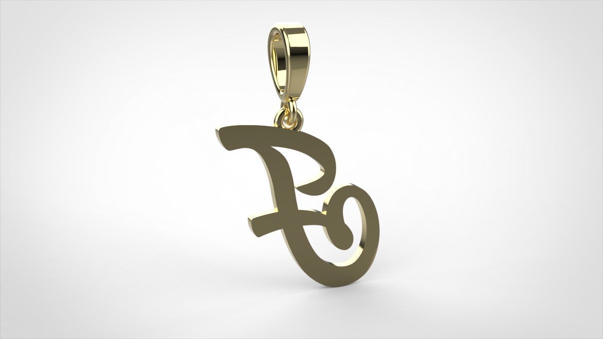 pendant alphabet hundred F small  3D print model_8