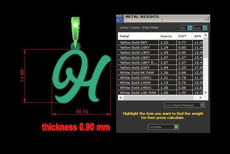 pendant alphabet hundred H small  3D print model_12