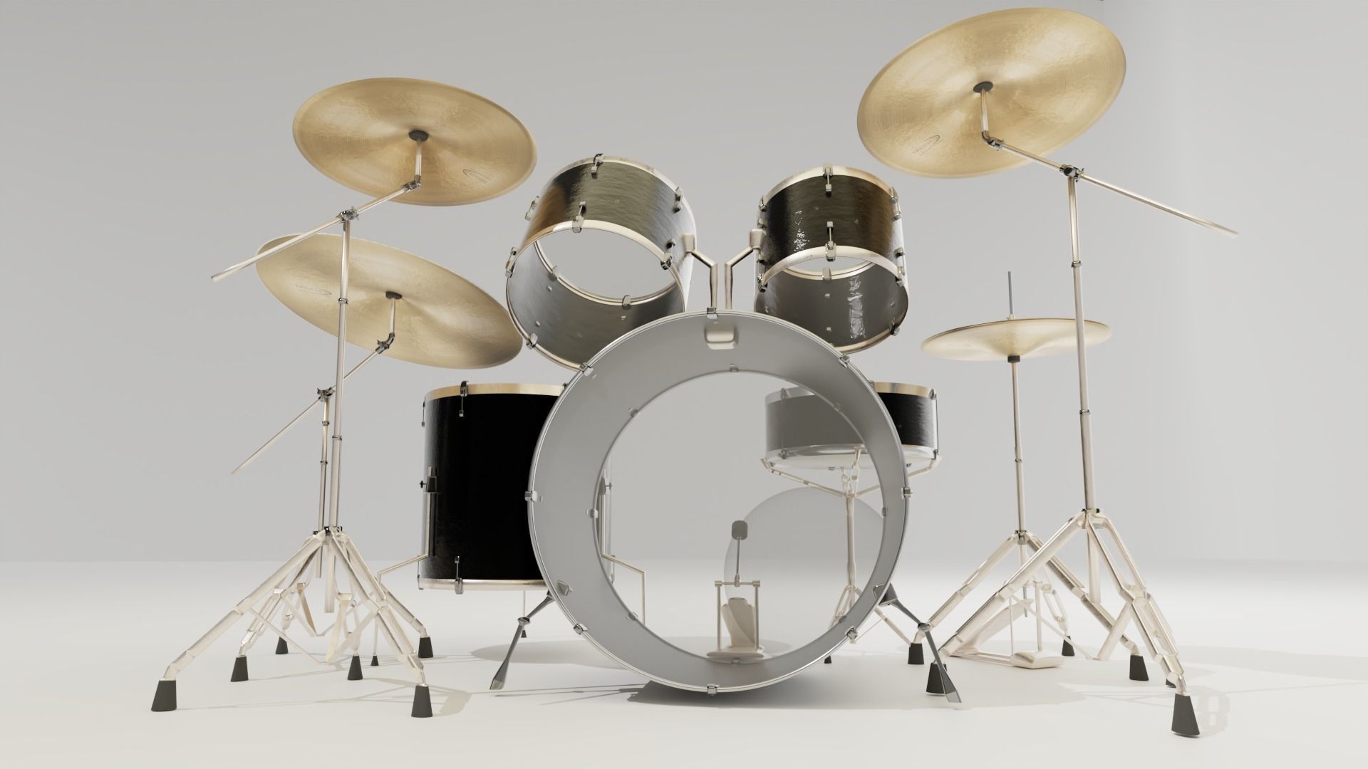 Black Drum Set 3D model_2