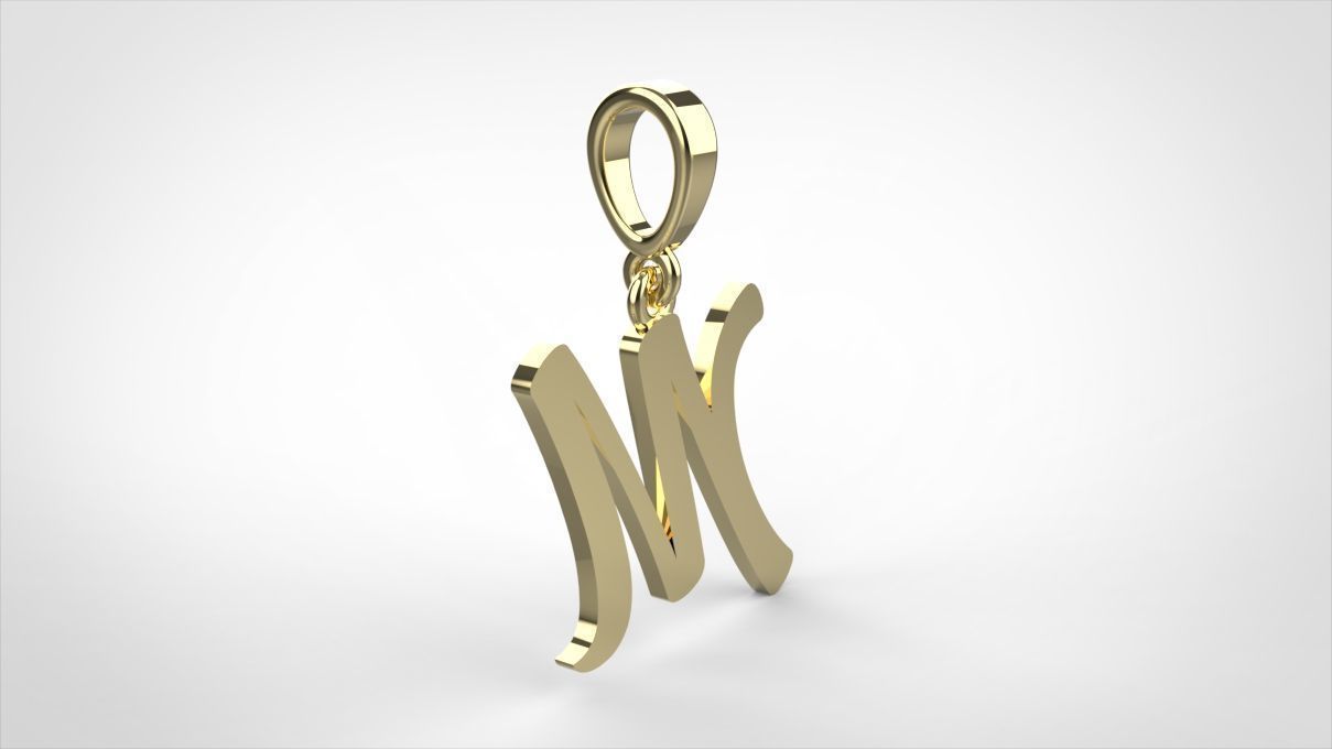 pendant alphabet hundred M small 3D print model_7