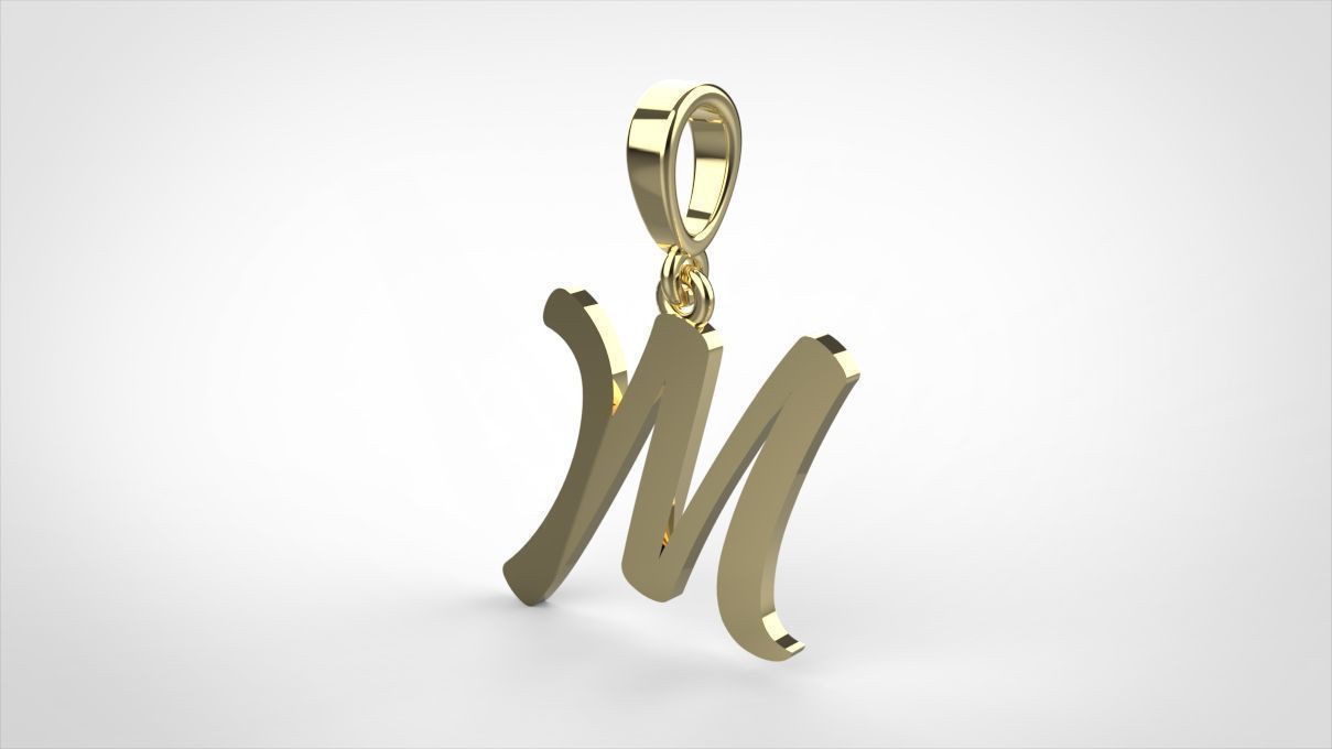 pendant alphabet hundred M small 3D print model_4
