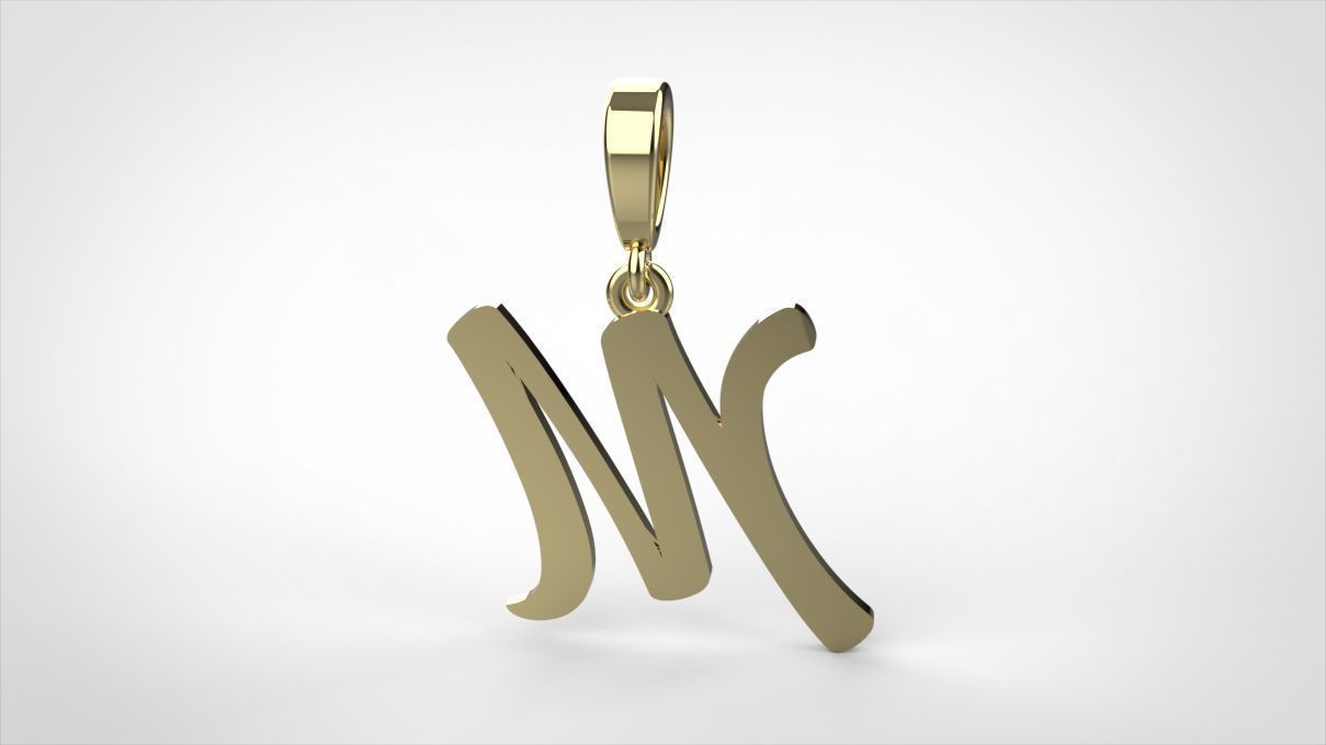 pendant alphabet hundred M small 3D print model_9