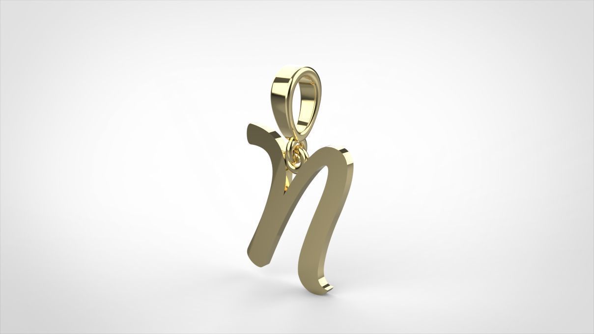 pendant alphabet hundred N small  3D print model_4
