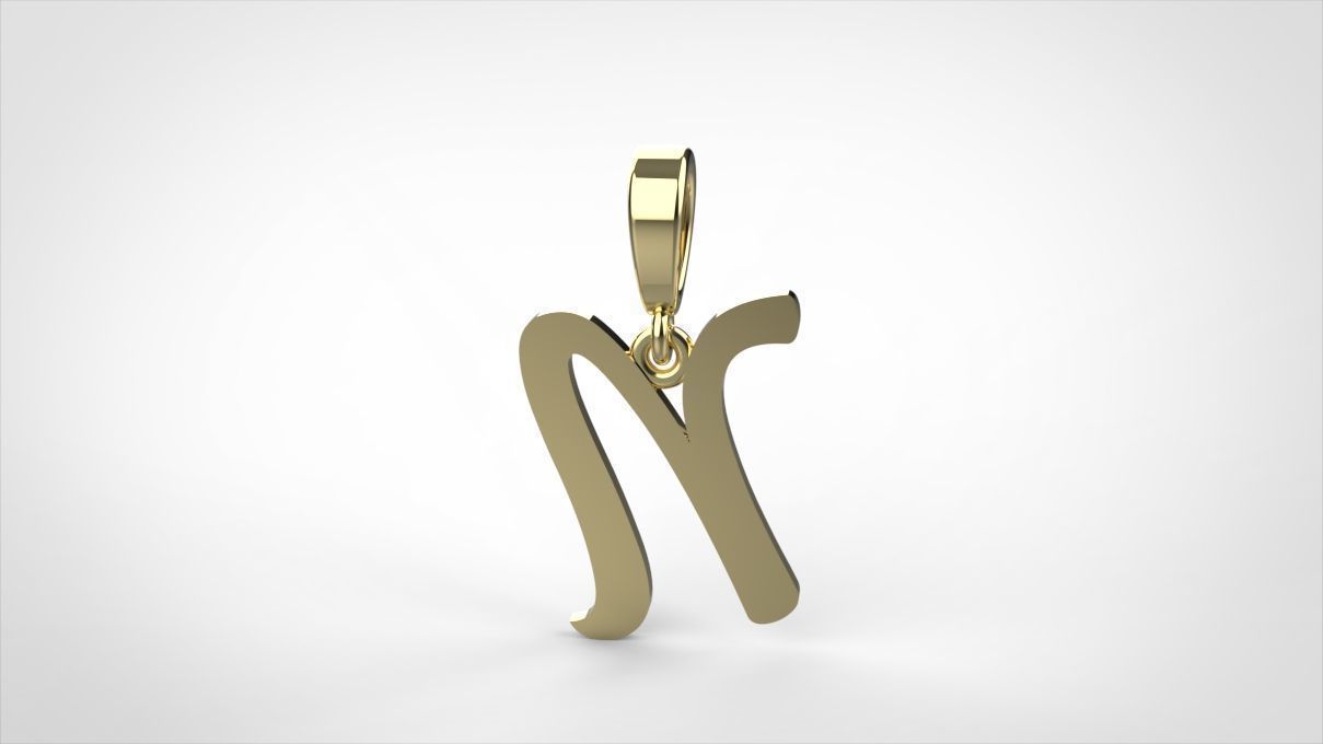 pendant alphabet hundred N small  3D print model_9