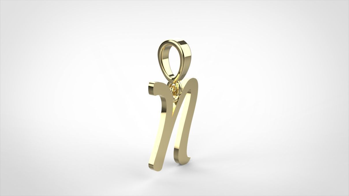 pendant alphabet hundred N small  3D print model_3