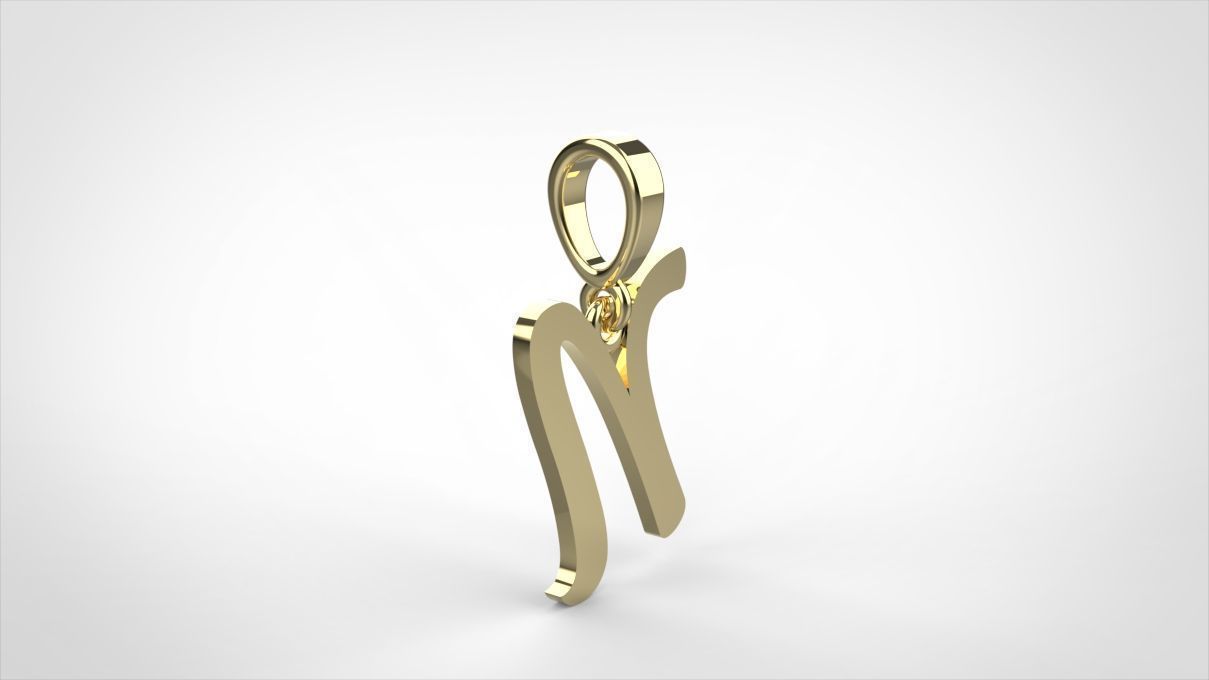 pendant alphabet hundred N small  3D print model_7