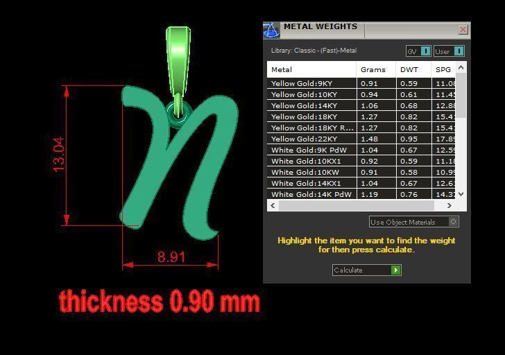 pendant alphabet hundred N small  3D print model_12