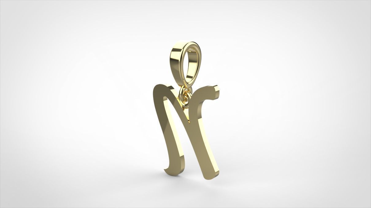 pendant alphabet hundred N small  3D print model_10