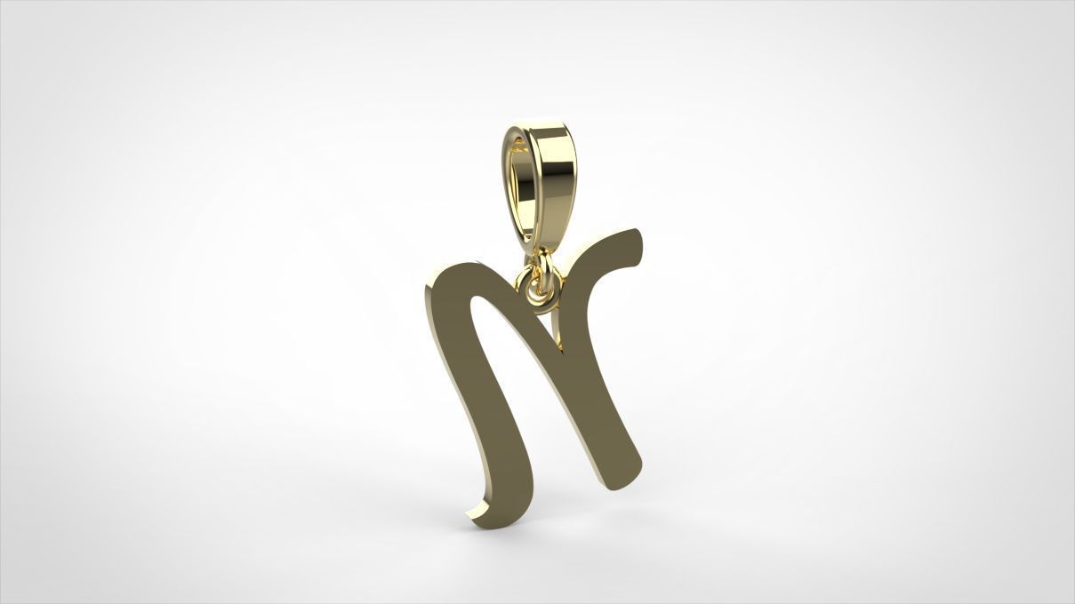 pendant alphabet hundred N small  3D print model_8