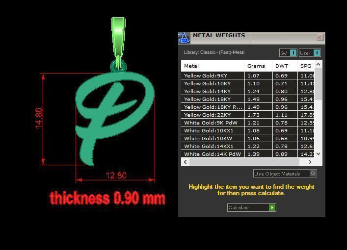 pendant alphabet hundred P small  3D print model_12