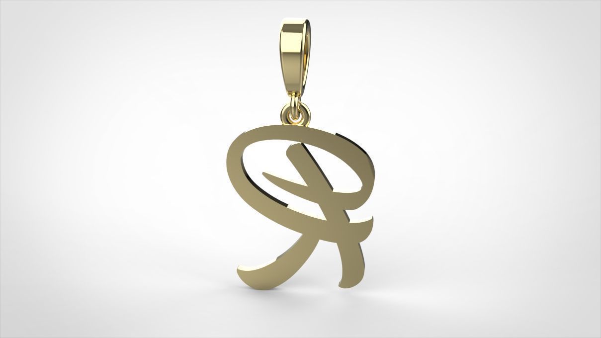 pendant alphabet hundred R small  3D print model_9