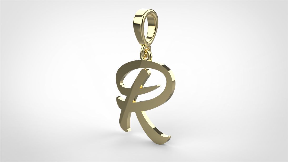 pendant alphabet hundred R small  3D print model_4