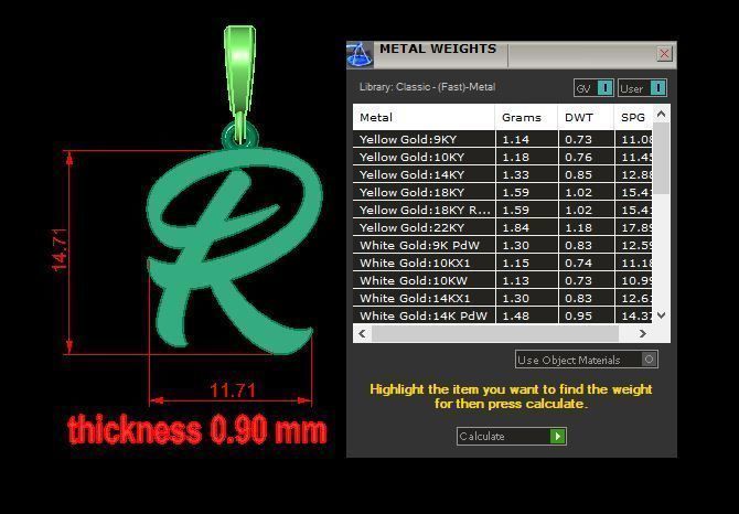 pendant alphabet hundred R small  3D print model_12