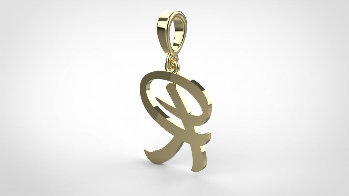 pendant alphabet hundred R small  3D print model_10