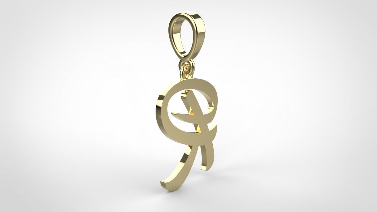 pendant alphabet hundred R small  3D print model_7