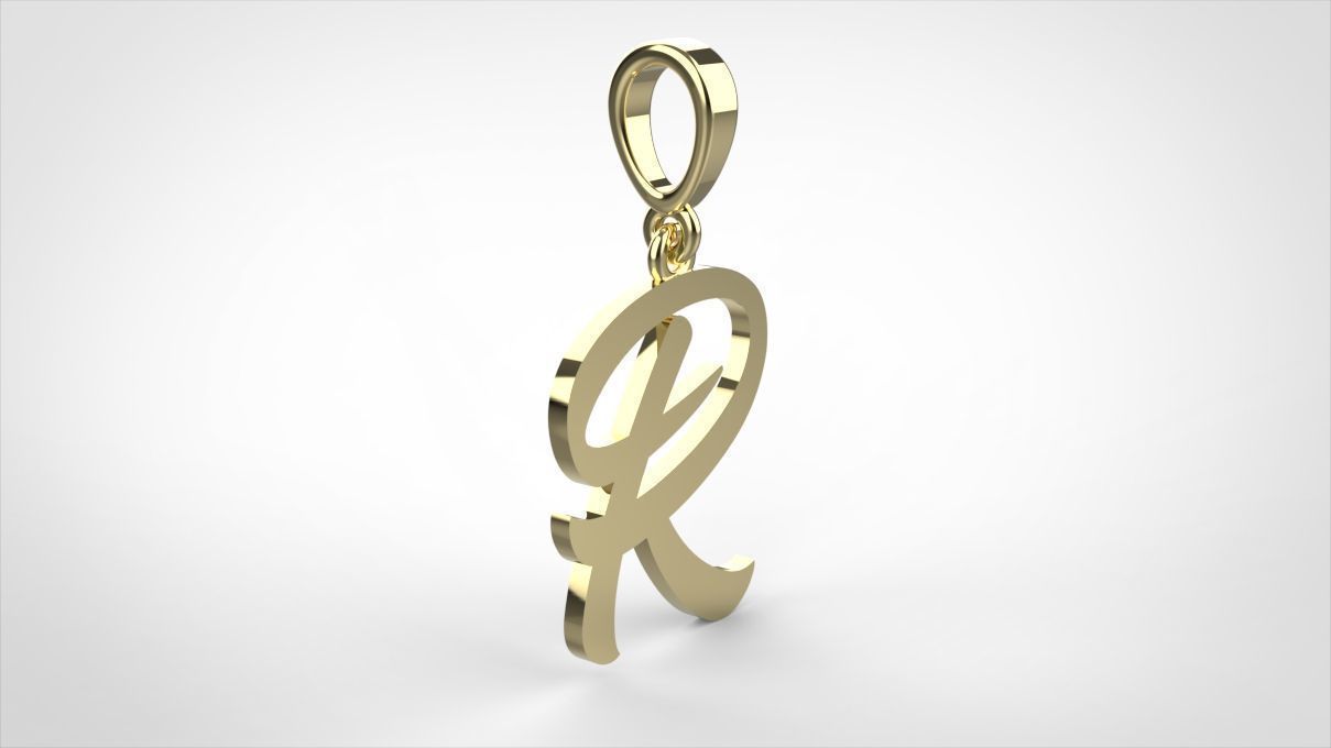 pendant alphabet hundred R small  3D print model_3