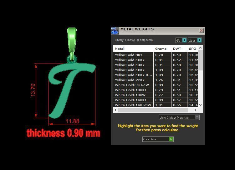 pendant alphabet hundred T small  3D print model_12