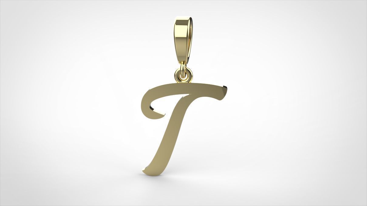 pendant alphabet hundred T small  3D print model_1