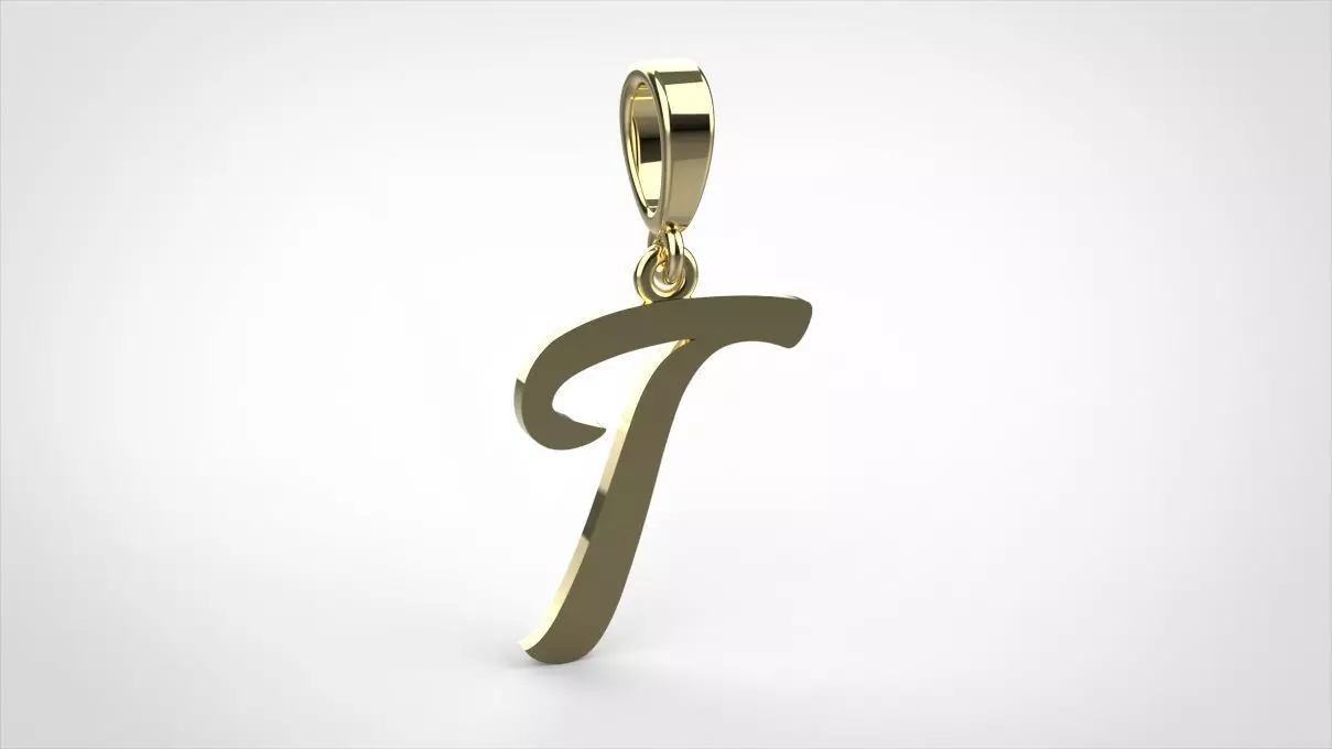 pendant alphabet hundred T small  3D print model_0