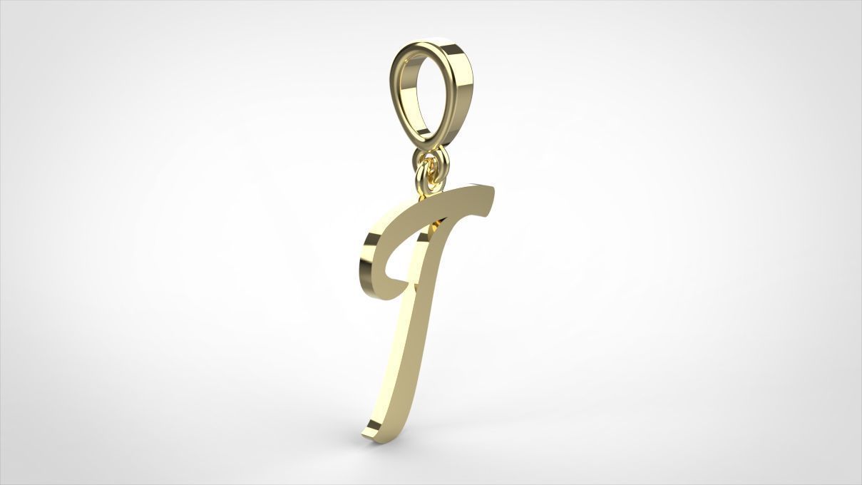pendant alphabet hundred T small  3D print model_3