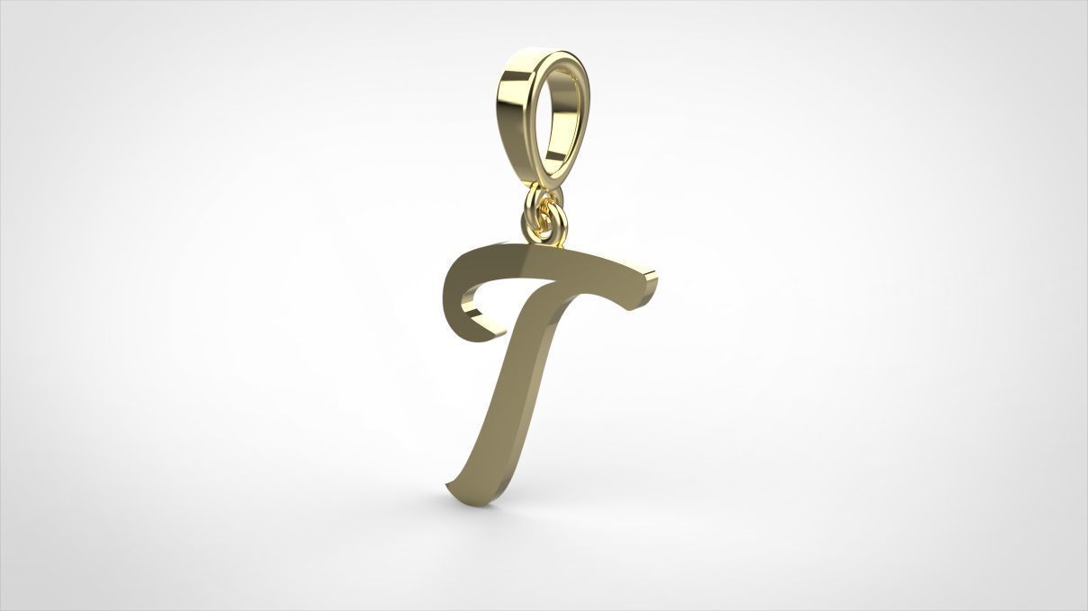 pendant alphabet hundred T small  3D print model_4