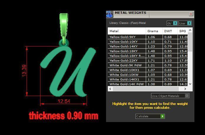 pendant alphabet hundred U small 3D print model_12